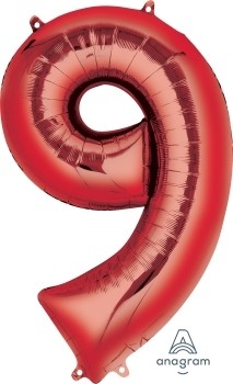 Balónky fóliové narozeniny číslo 9 červené 86cm