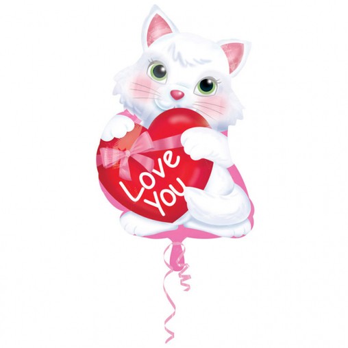 Balónek foliový kočička se srdíčkem Love You 
