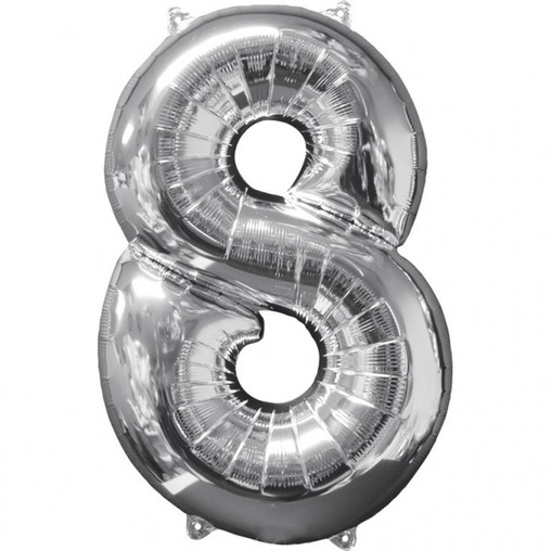 Balónek fóliový narozeniny číslo 8 stříbrný 66cm