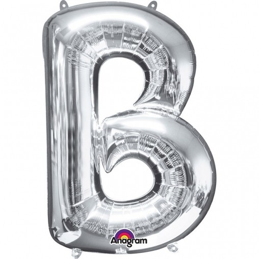 Písmena B stříbrné foliové balónky 83 cm x 58 cm