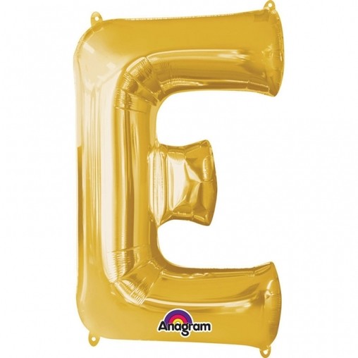 Písmena E zlaté foliové balónky 81 cm x 53 cm