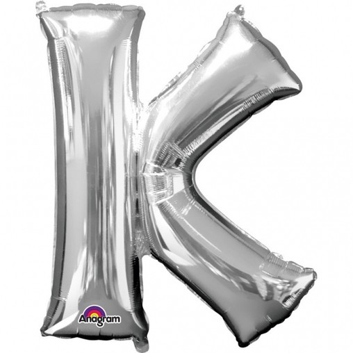 Písmena K stříbrné foliové balónky 83 cm x 66 cm