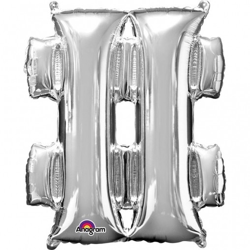 Symbol # stříbrné foliové balónky 33 cm x 27 cm