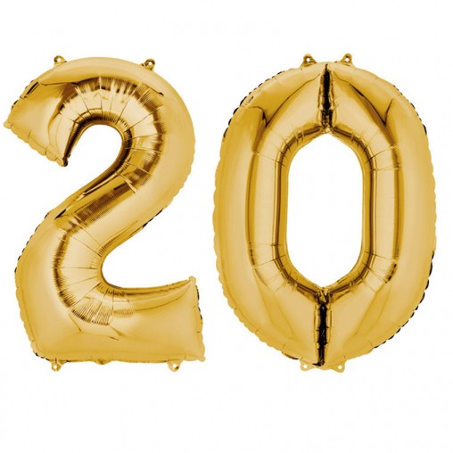 Balónky fóliové narozeniny číslo 20 zlaté 86cm