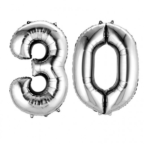 Balónky fóliové narozeniny číslo 30 stříbrné 86cm