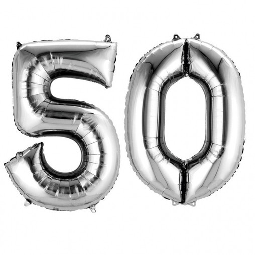 Balónky fóliové narozeniny číslo 50 stříbrné 86cm