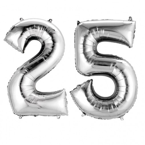 Balónky fóliové narozeniny číslo 25 stříbrna 86cm