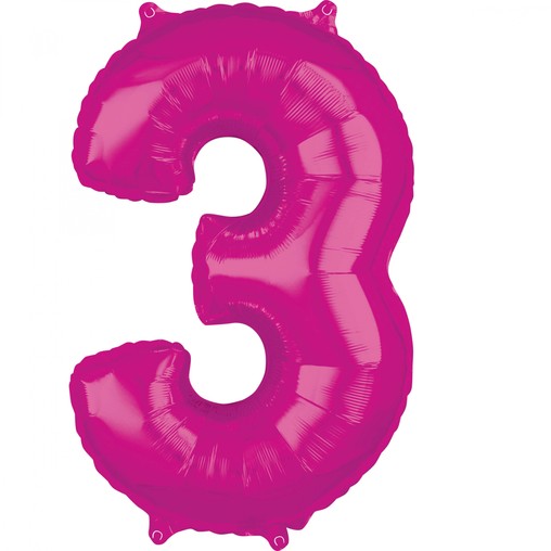 3. narozeniny balónek fóliový číslo 3 růžový 66 cm
