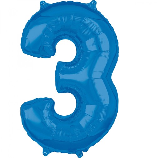 3. narozeniny balónek fóliový číslo 3 modrý 66 cm