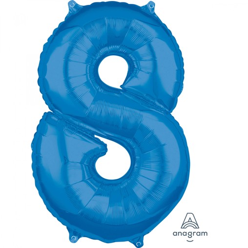 8. narozeniny balónek fóliový číslo 8 modrý 66 cm