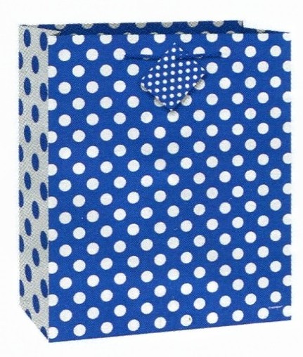 Taška na dárek modro - bílé tečky 