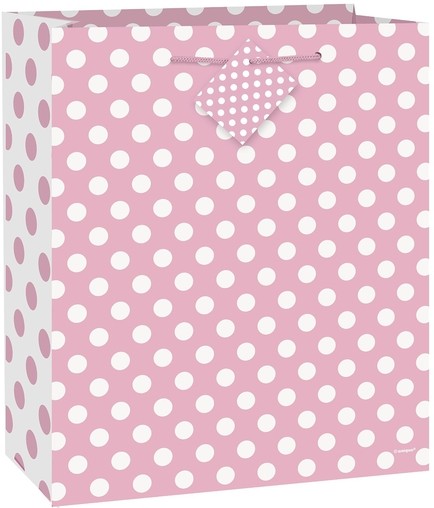 Taška na dárek velká světle růžovo - bílé tečky 27cm x 33 cm
