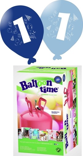 Helium Balloon time + balónky s číslem 1 modré 30ks
