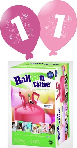 Helium Balloon time + balónky s číslem 1 růžové 30ks
