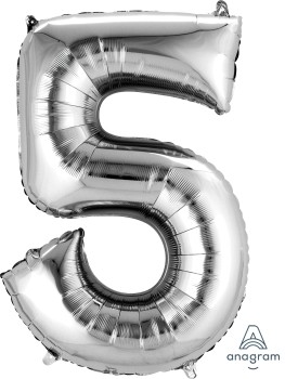 Balónek fóliový narozeniny číslo 5 stříbrný 86cm