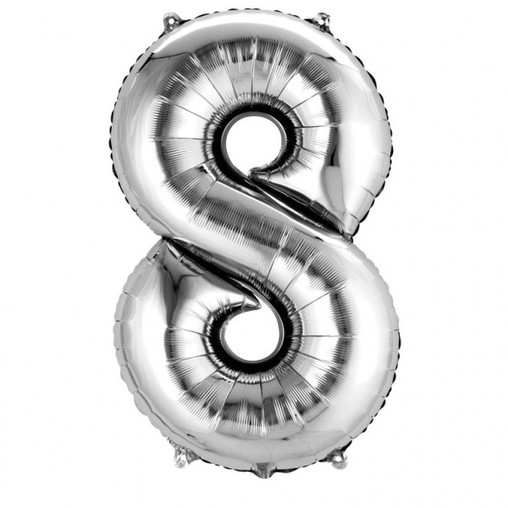 Balónek fóliový narozeniny číslo 8 stříbrný 86cm