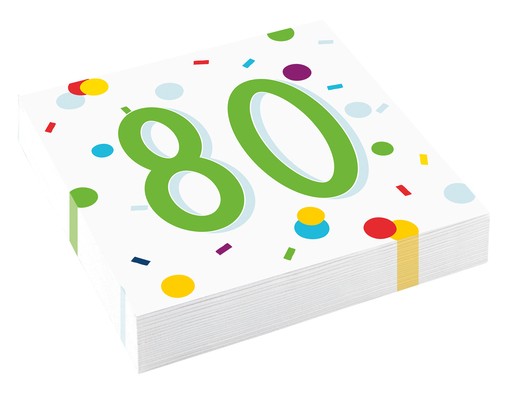 80. narozeniny ubrousky s puntíky 20 ks 33 cm x 33 cm, 3-vrstvé