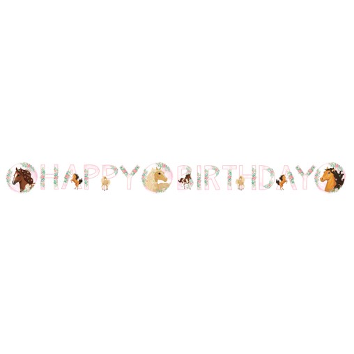 Girlanda Happy Birthday koně - narozeninový nápis papírový 140 cm x15 cm