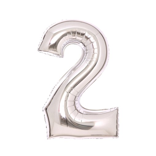 Balónek fóliový narozeniny číslo 2 stříbrný 66 cm