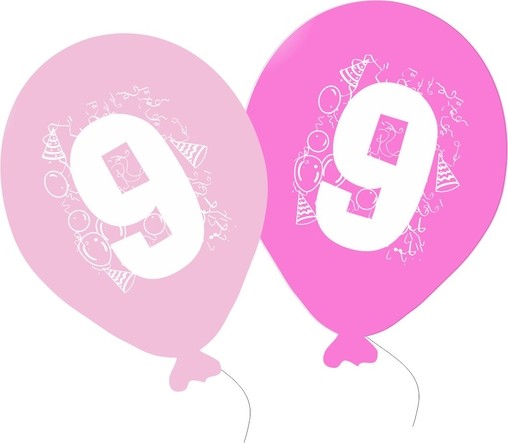 Narozeninové balónky růžové s číslem 9. Narozeninové balónky pro deváté narozeniny.