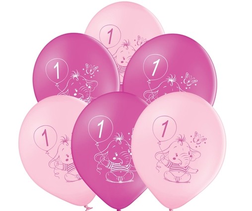 Balónky 1.narozeniny růžový slon 6 ks