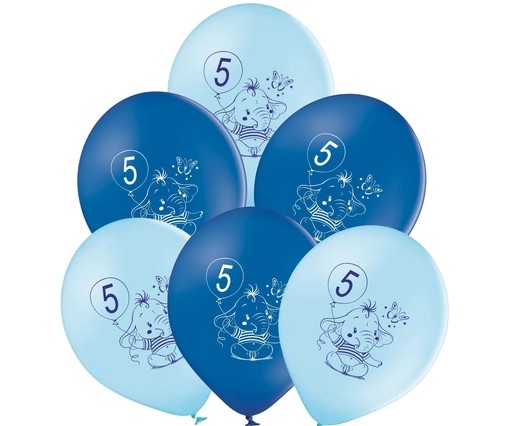 Balónky 5.narozeniny modrý slon 6 ks