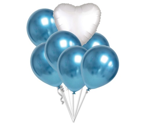 Balónky chromové modré a bílé srdce set 