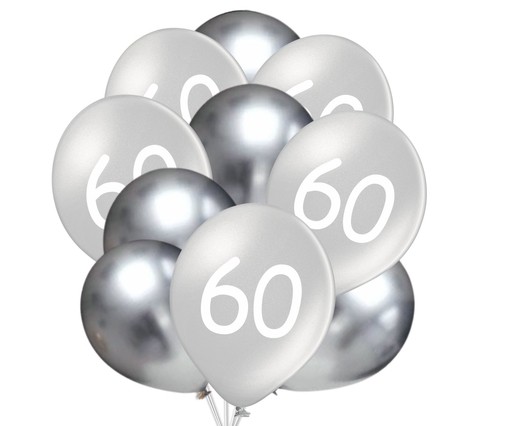 Balónky 60 narozeniny stříbrné 10 ks 30 cm mix