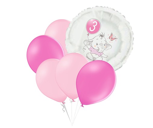 Set 3.narozeniny růžový slon kruh foliový balónek