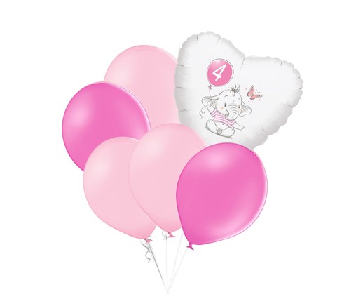 Set 4.narozeniny růžový slon srdce foliový balónek
