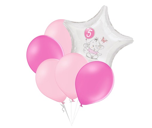Set 5.narozeniny růžový slon hvězda foliový balónek