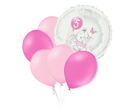 Set 5.narozeniny růžový slon kruh foliový balónek
