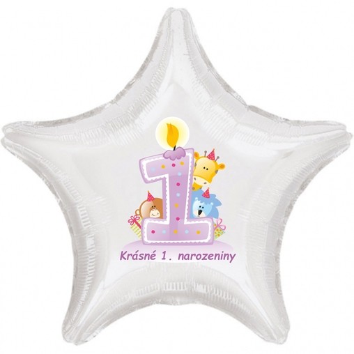 Krásné 1. narozeniny fóliový balónek hvězda pro holky