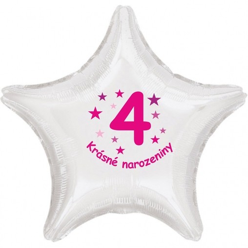 Krásné 4. narozeniny fóliový balónek hvězda pro holky