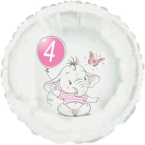 4.narozeniny růžový slon kruh foliový balónek