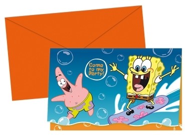 Sponge Bob Surfing pozvánky na narozeniny 6ks + obálky 6ks